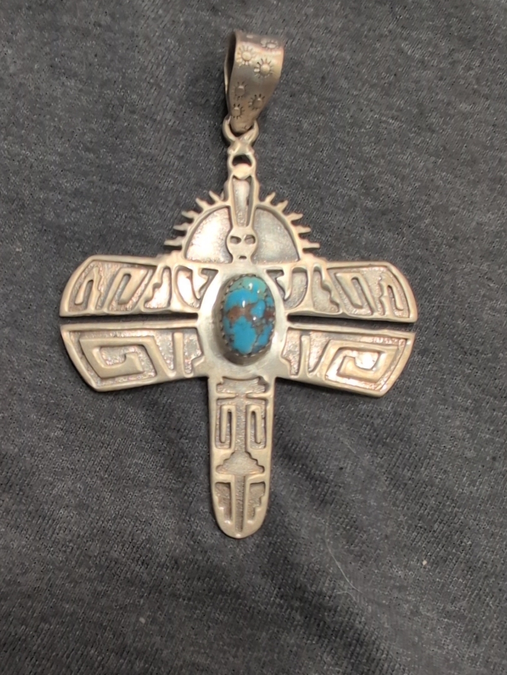 Sterling Silver Moth Man Pendant with Golden Hills Turquoise Stone